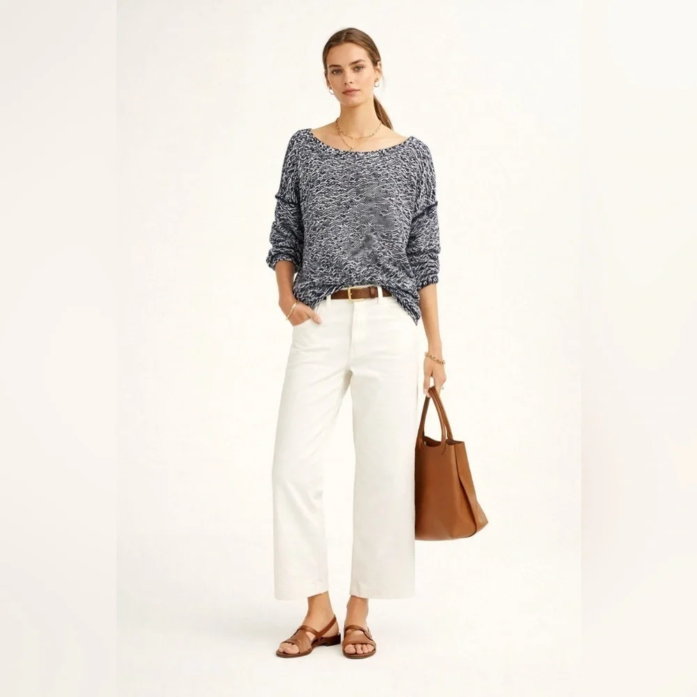 J. Crew navy and white mixed yarn sweater. Size XL